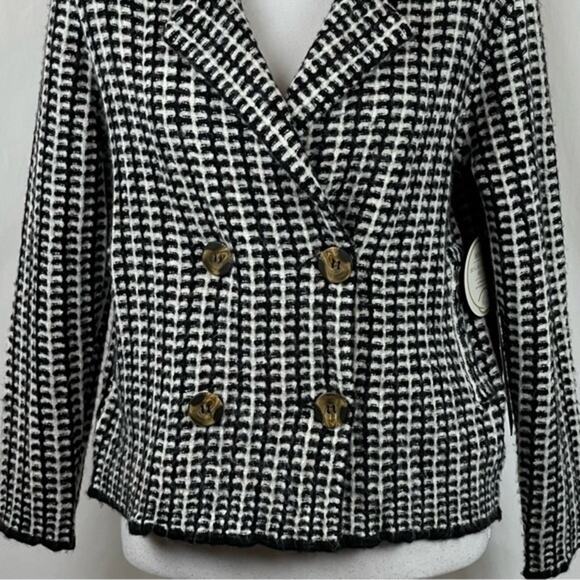 Rachel Zoe Black White Double Breasted Academia Sweater Jacket NWT Size XS - Picture 4 of 13